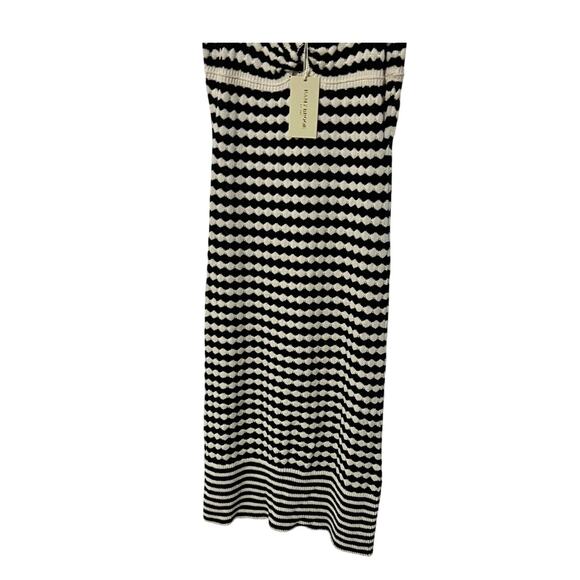 RAMY BROOK WOMENS MEDIUM JESSA KNIT STRIPE SWEATER MIDI DRESS BLACK IVORY NEW - Picture 8 of 14